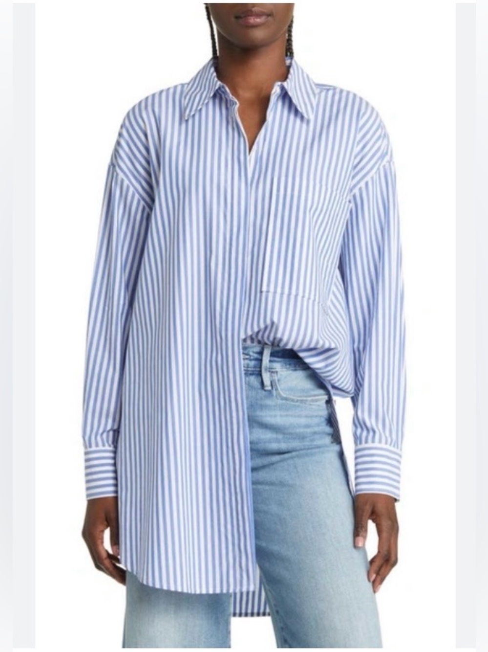 Rails Joey Button Up Shirt XS Blue Stripe Tunic Boyfriend Oversized